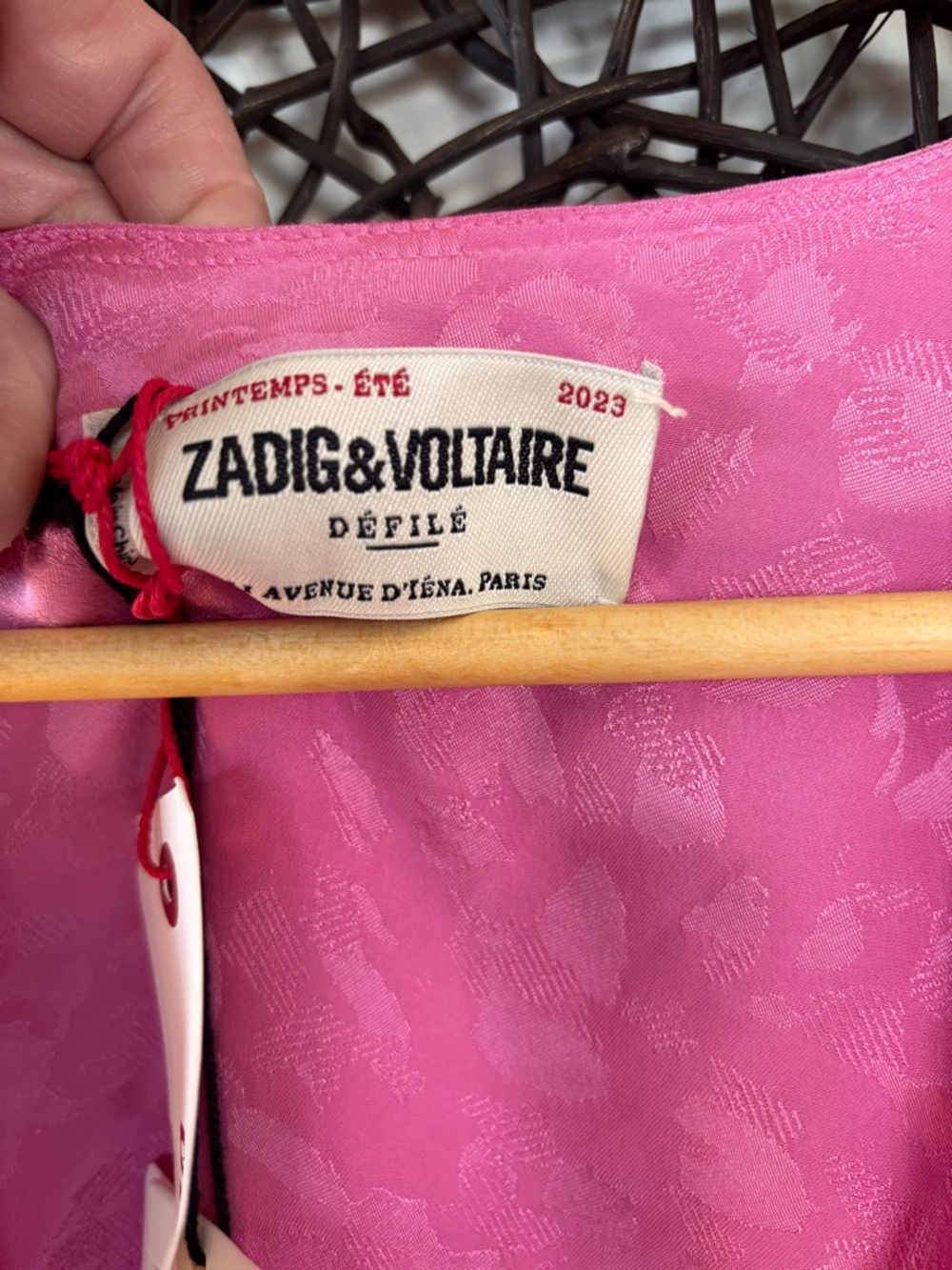 Zadig & Voltaire NWT Silk Jacquard Pink Midi Dress Draped Waist $698 - Picture 14 of 16